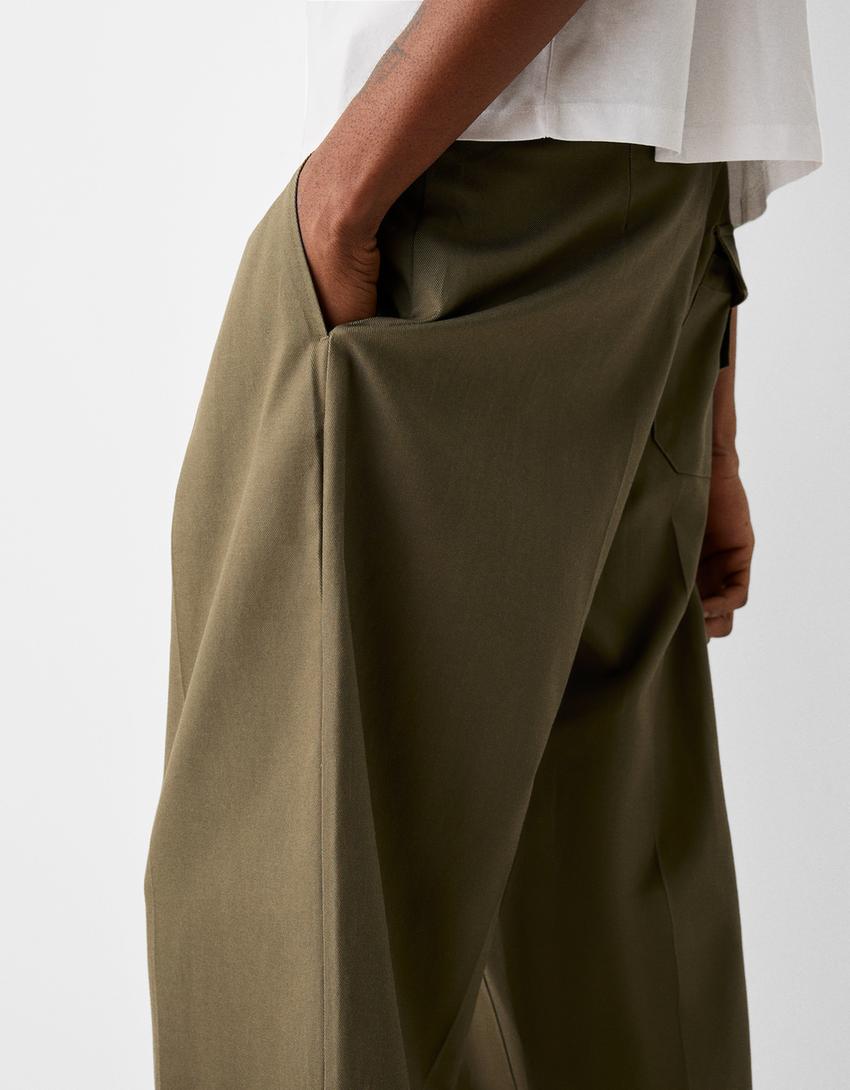 Tailored lyocell blend balloon trousers-Khaki