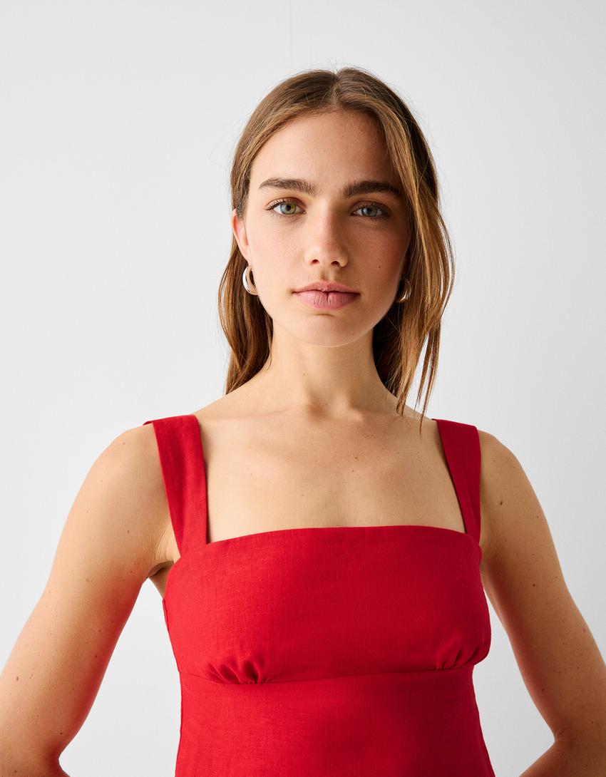 توب قصير كتان بربطة-أحمر-2