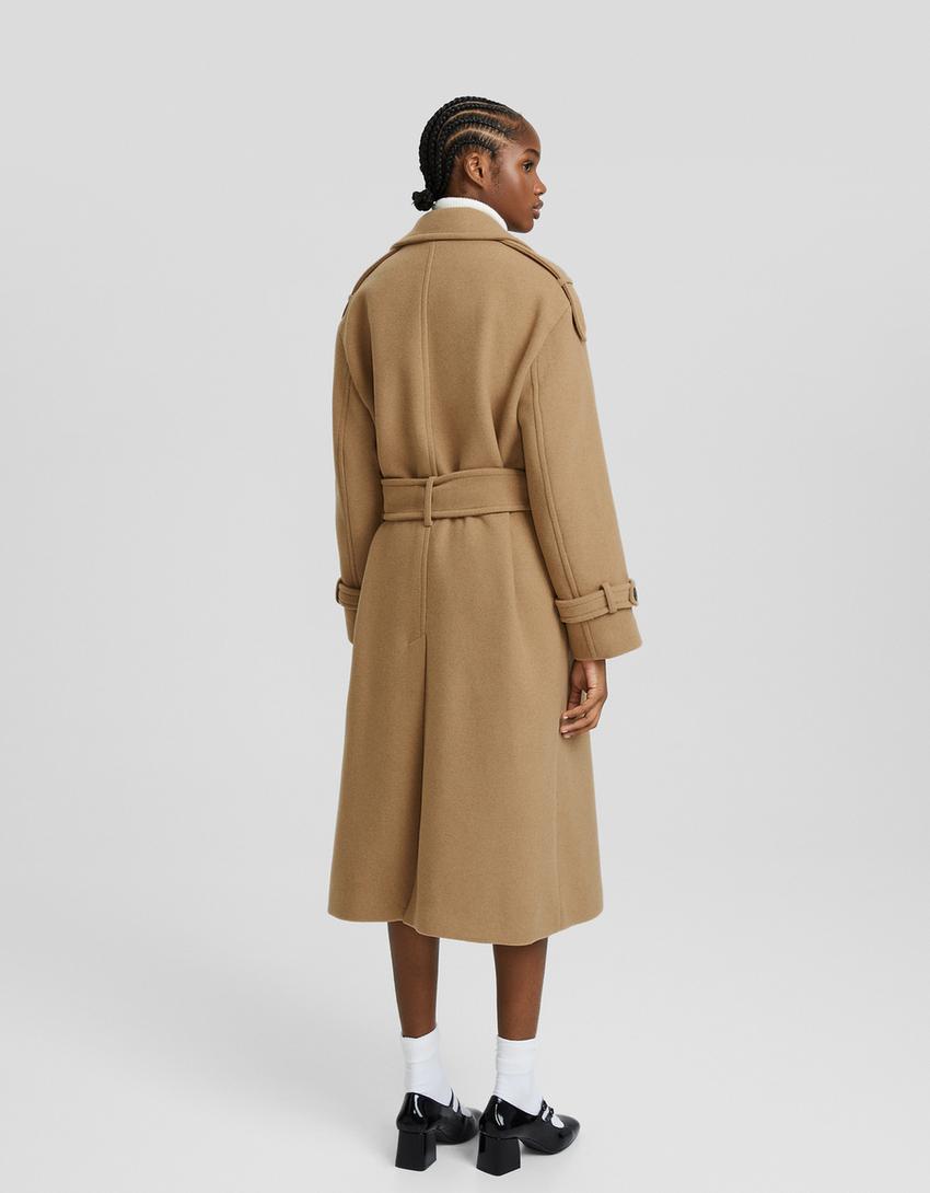 Manteau trench en laine-Camel-1