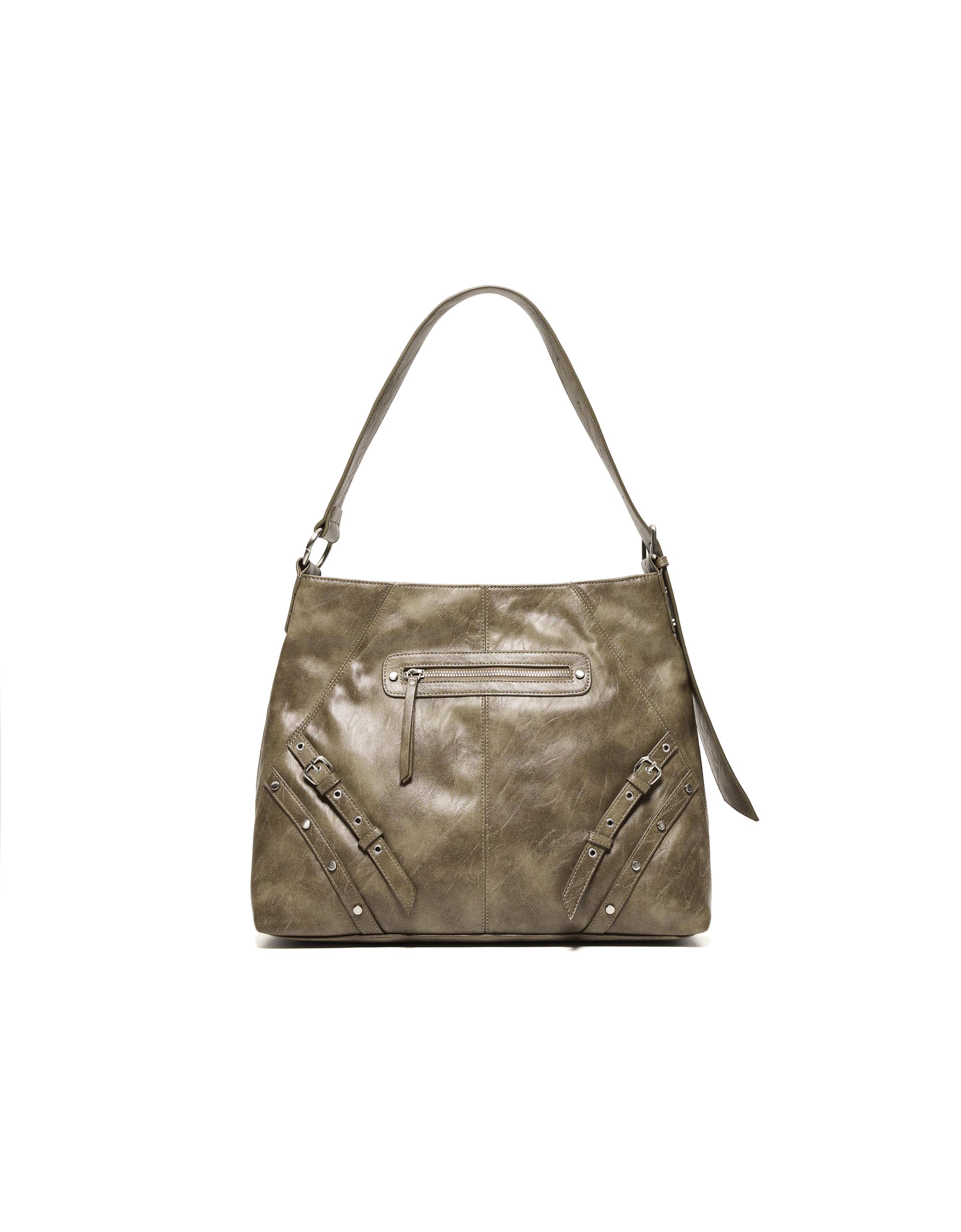 Leather effect bucket bag with buckles — Sand