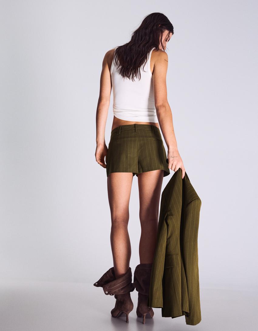 Mini shorts with belt loops-Khaki
