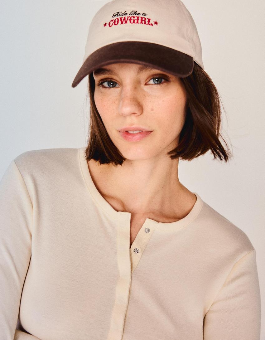 Long sleeved button neck top-Beige-3