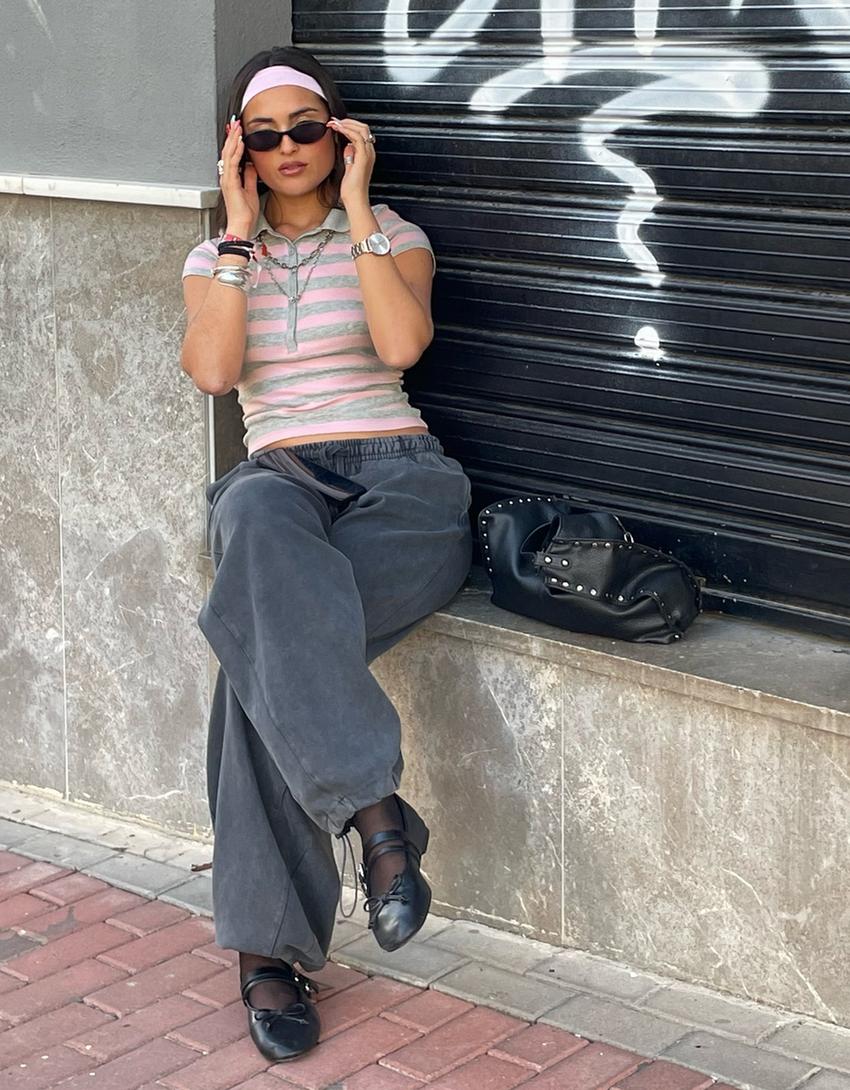 Striped short sleeve polo shirt-Pink