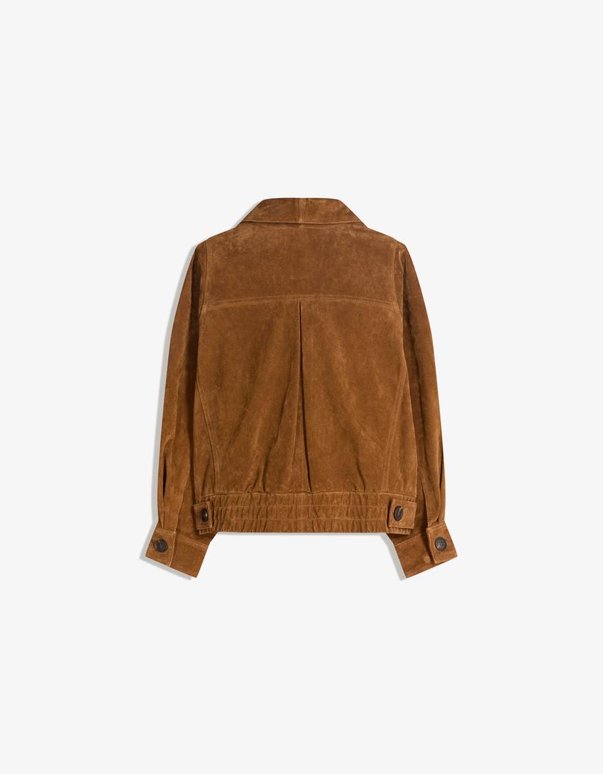 Crossover suede leather jacket-Brown
