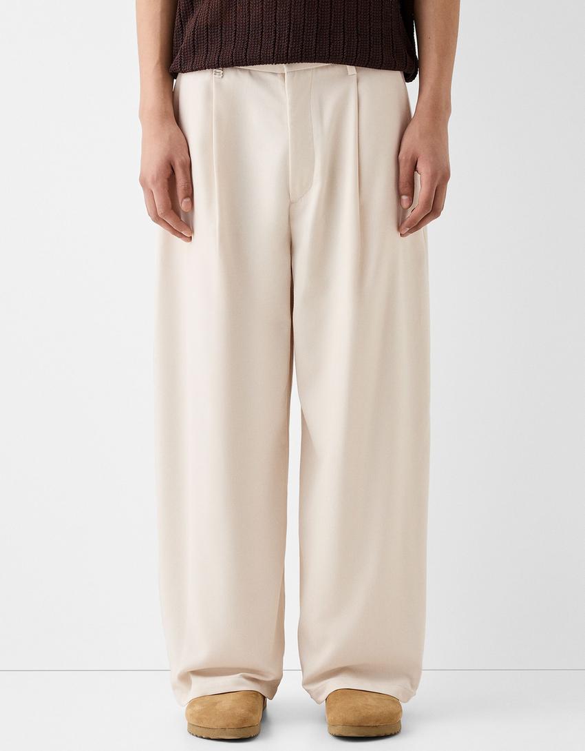 Pantalon wide pinces-Écru-1