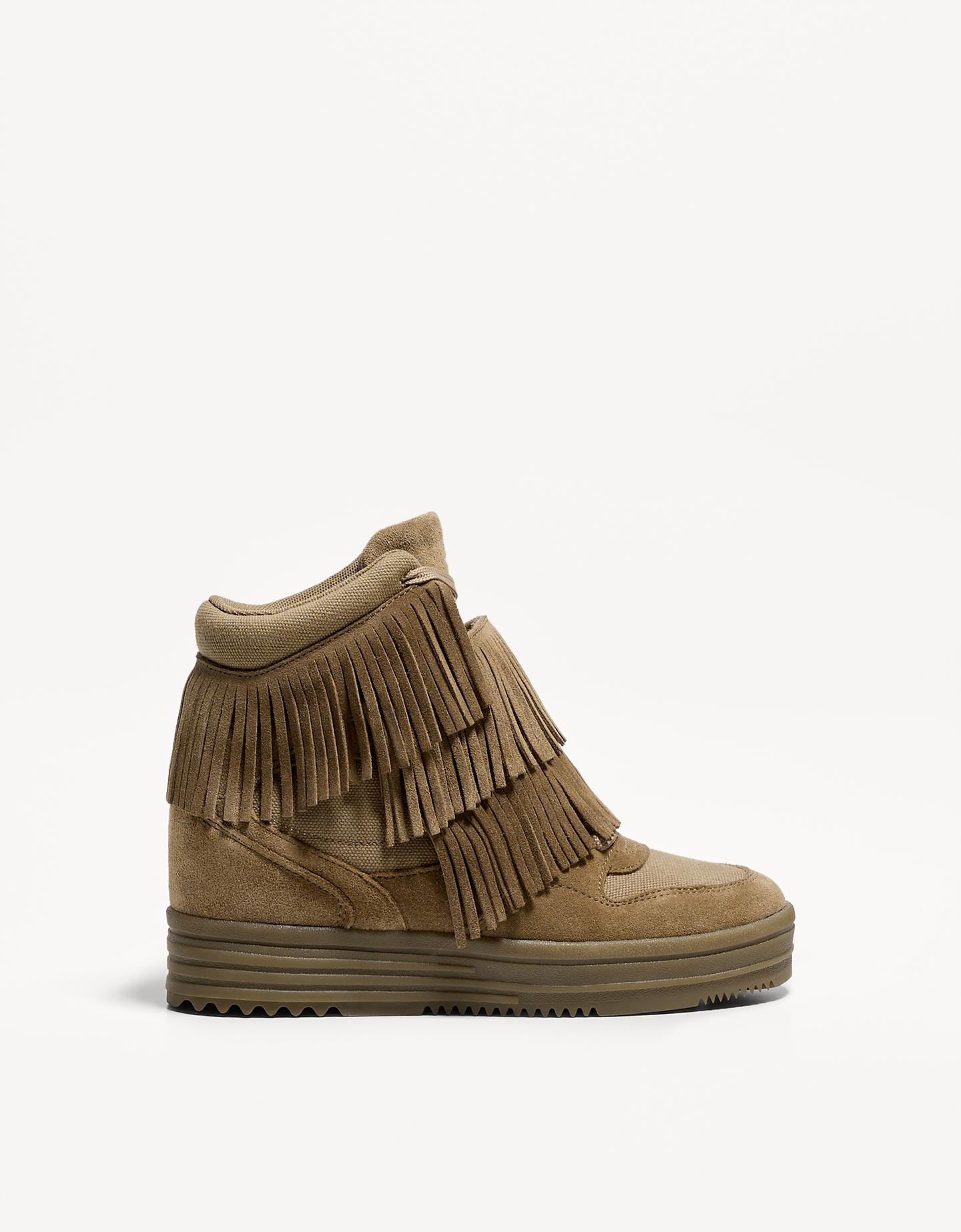 Bershka Baskets Montantes Compensées À Franges Femme 39 Sable
