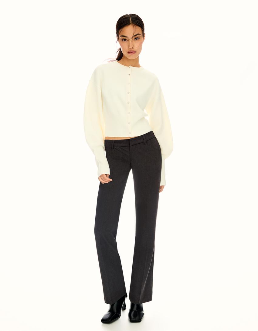 Bootcut-Hose mit tiefem Bund-Grau-1