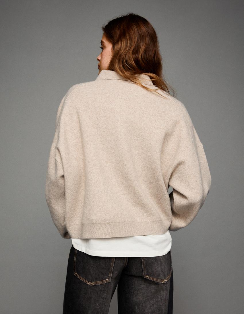 Boxy polo collar jumper-Camel