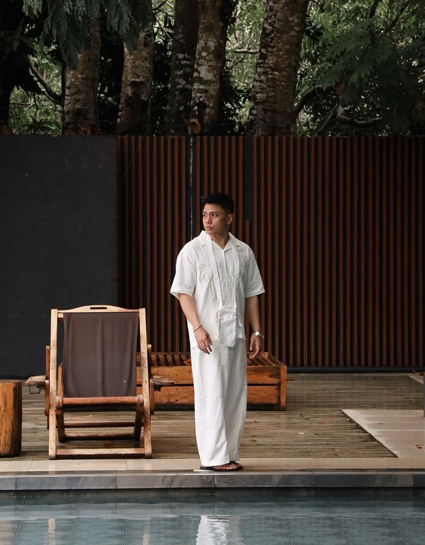 Chemise à manches courtes brodée-Blanc