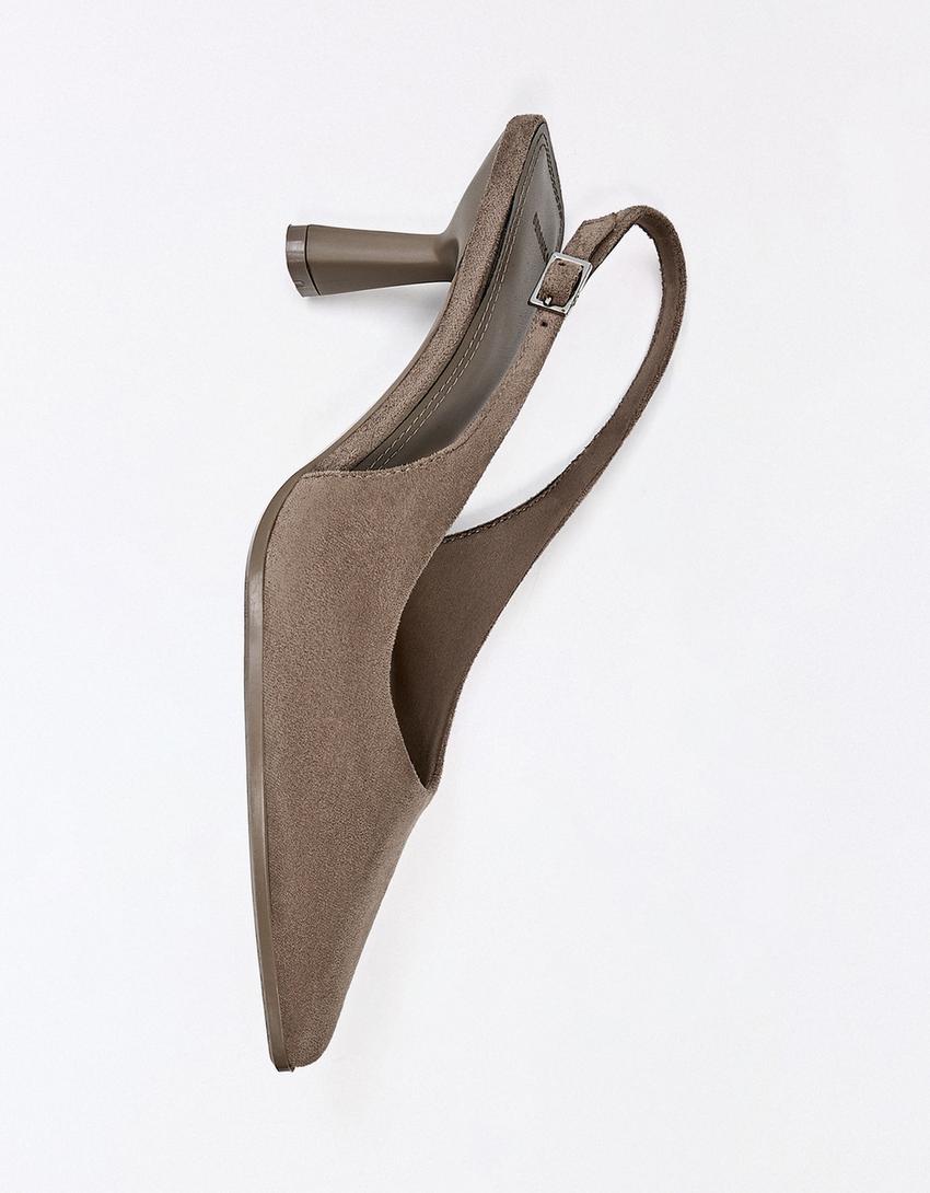 Közepes sarkú slingback cipő-Szürkésbézs