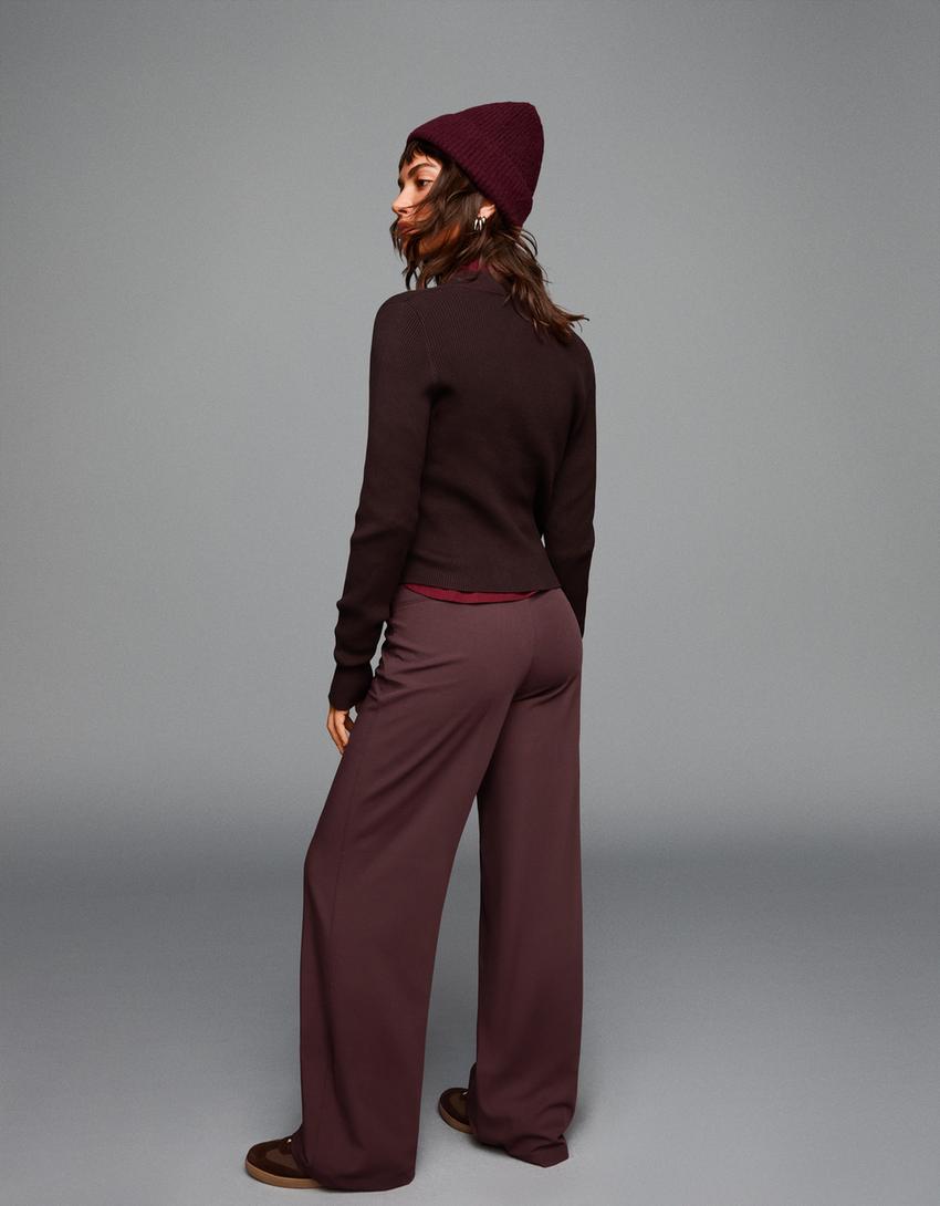 Wide-leg trousers-Burgundy