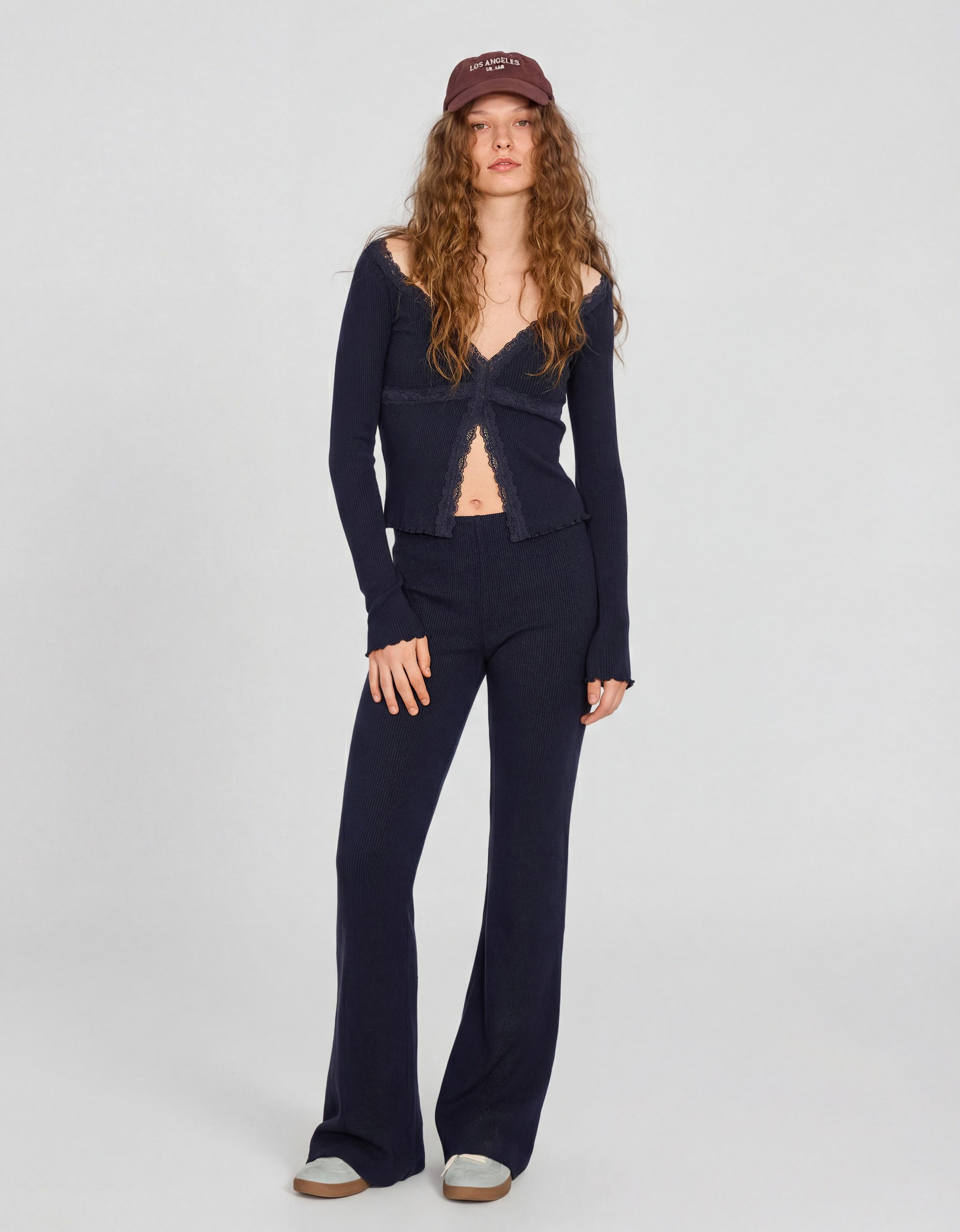 Yumuşak dokulu flare fit pantolon - Görsel 28