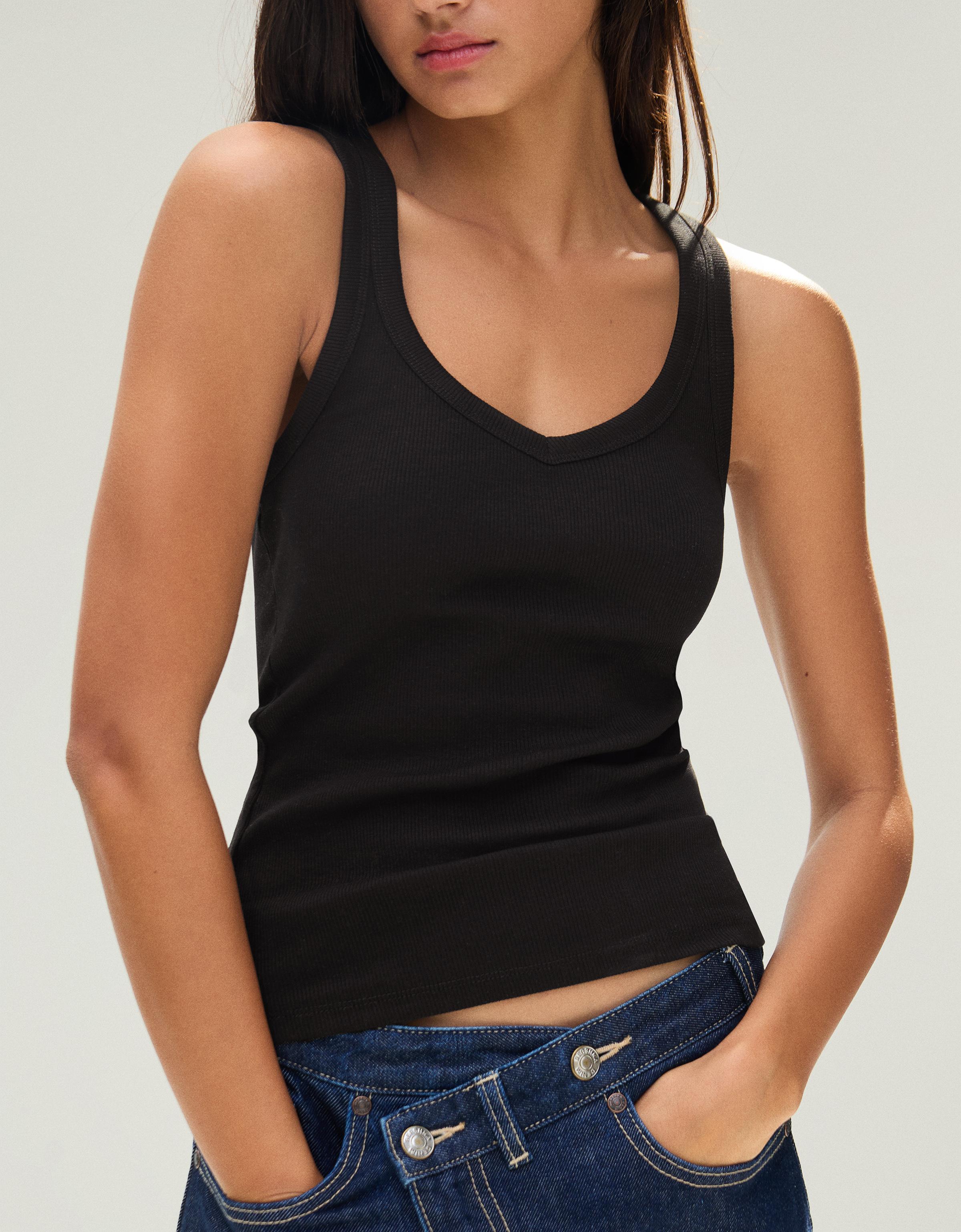 Bershka Geripptes Basic-Trägershirt Damen M Schwarz