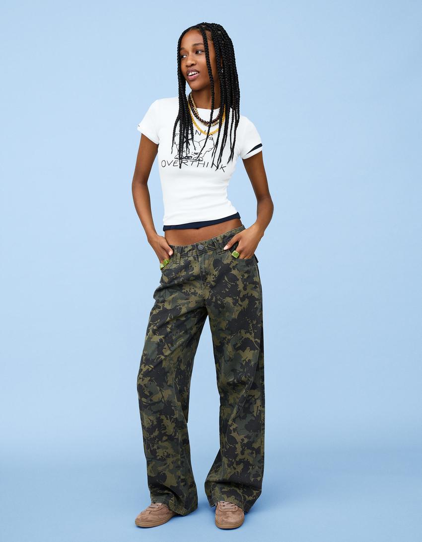 Rechte broek met print-Kaki-0