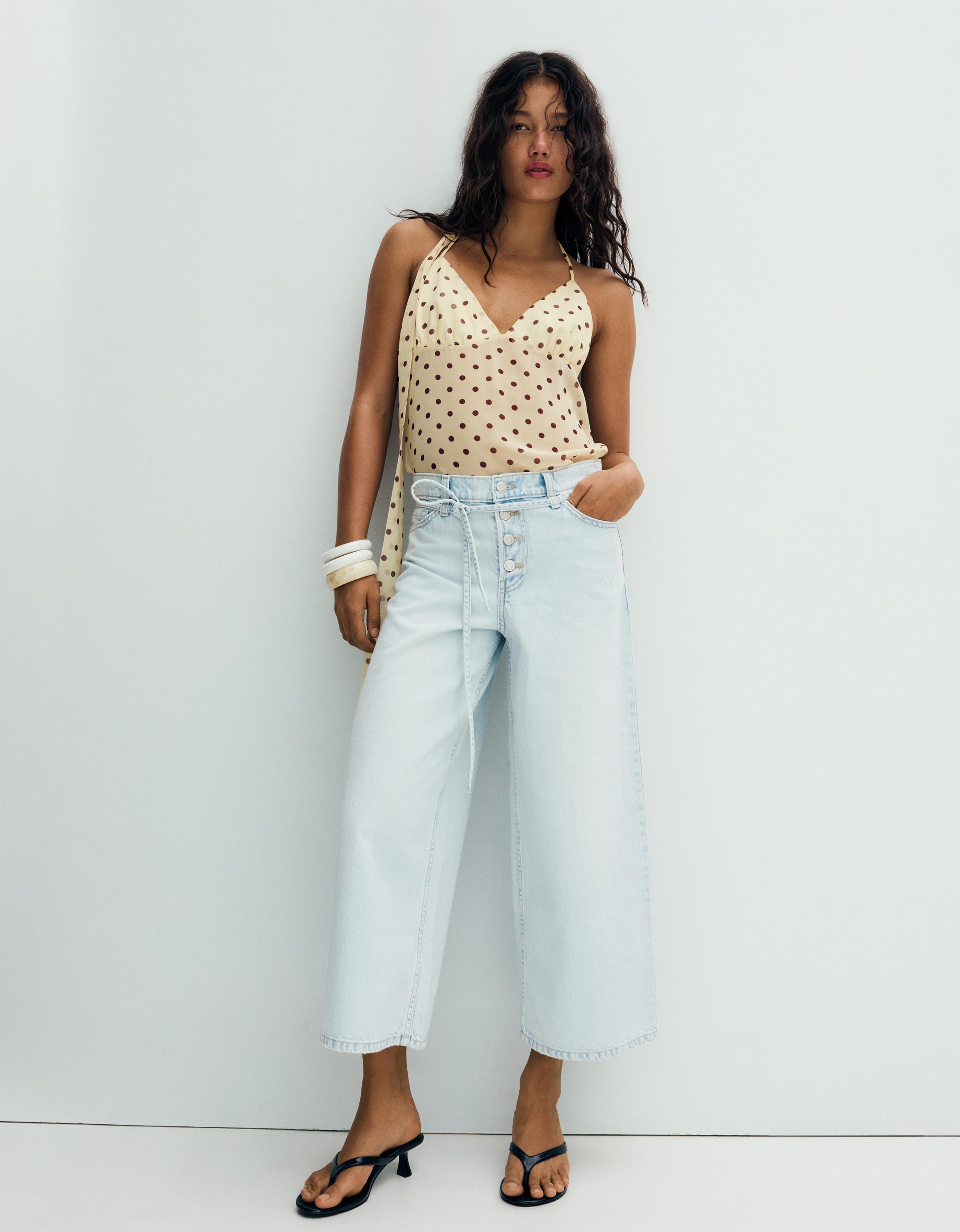 Jeans Wide Leg Tiro Alto Mujer 32 Azul Lavado