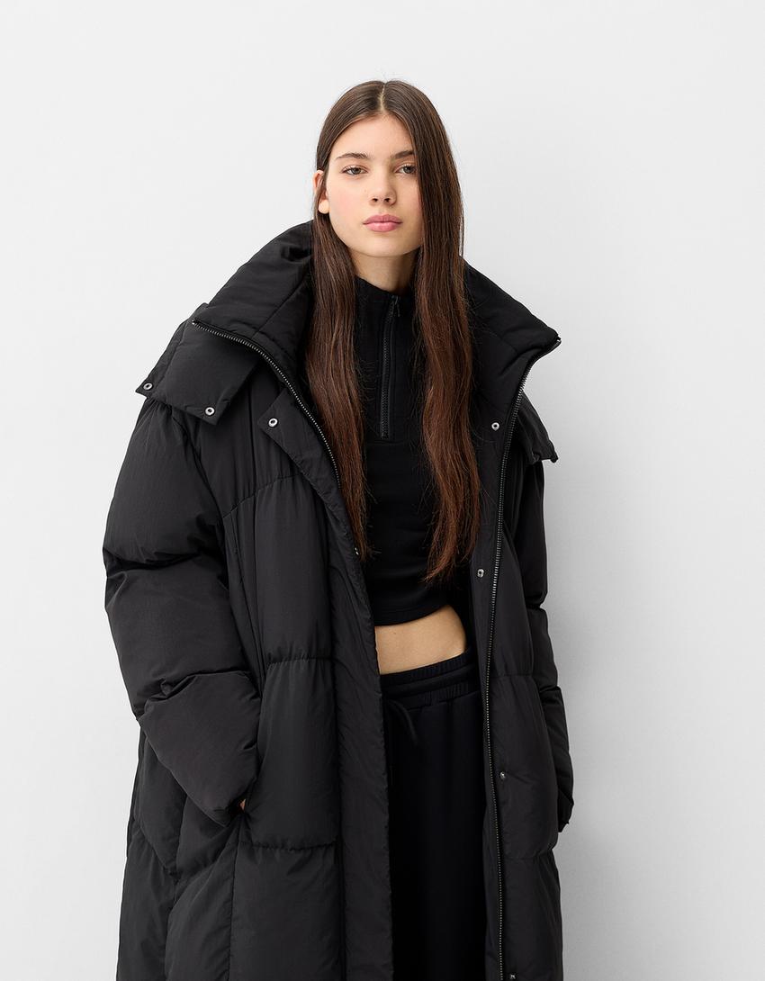 Long puffer coat-Black-1