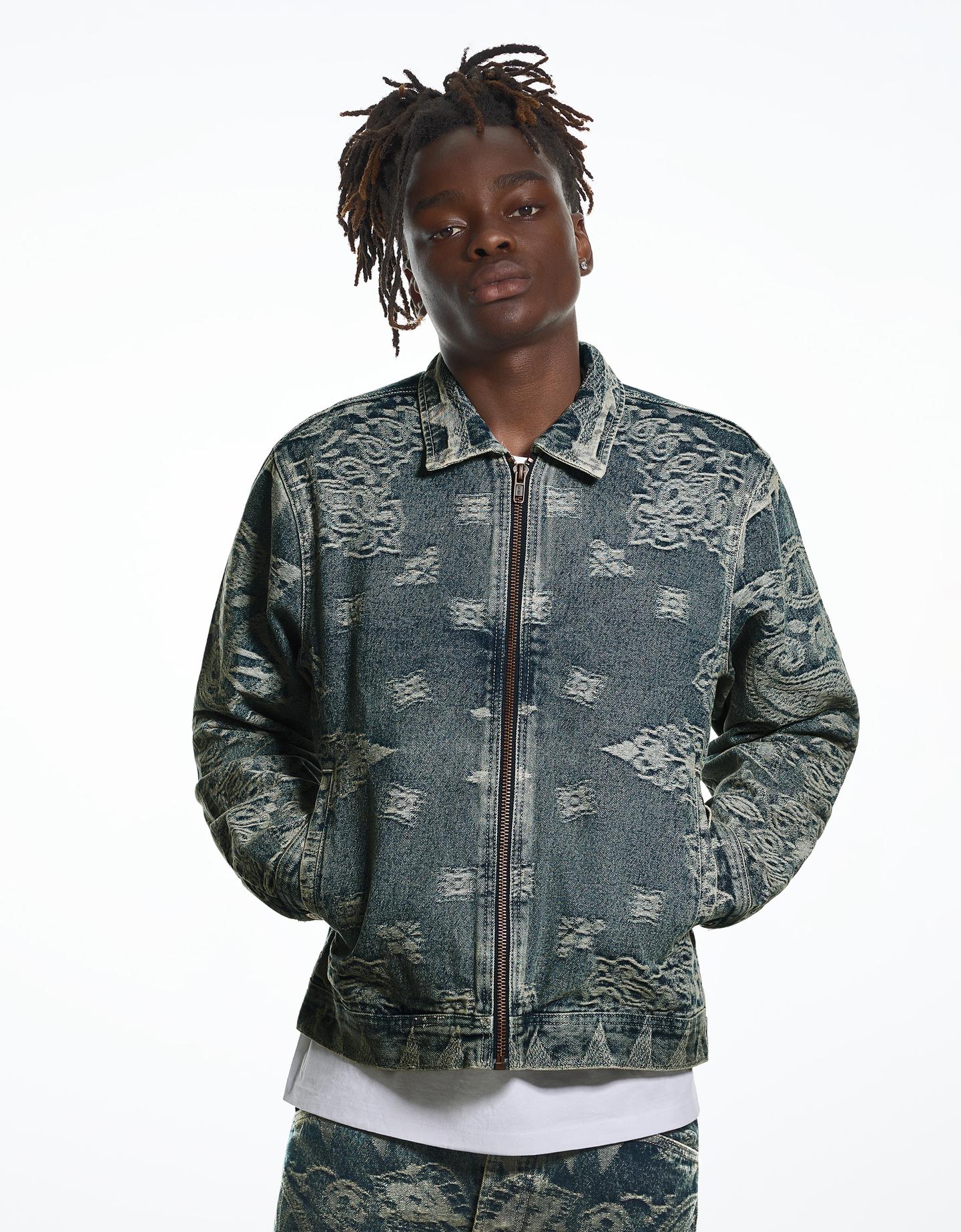 Bershka kurtka jeansowa aries x bershka wyblakły niebieski