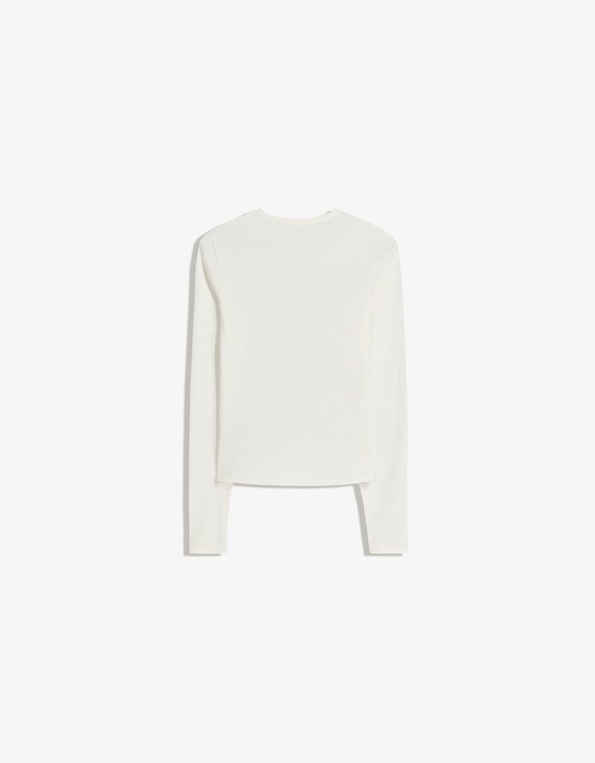 T-shirt à manches longues-Blanc cassé-1