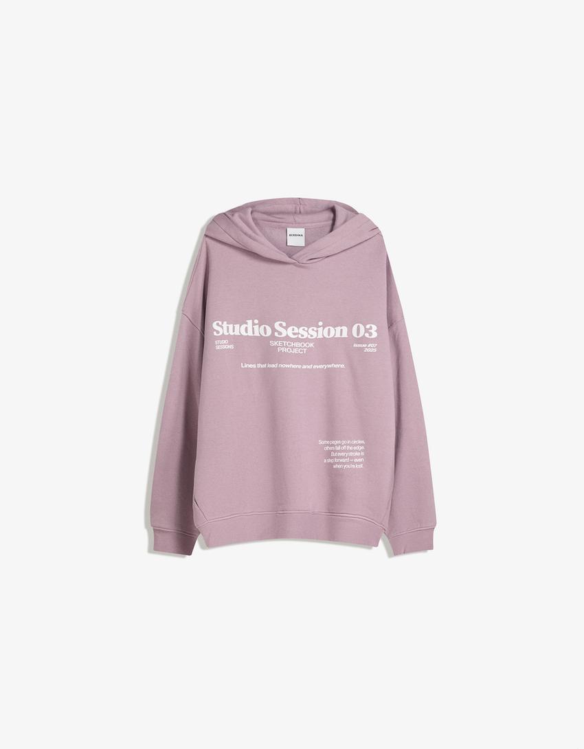 Hoodie med tryck-Violett-0