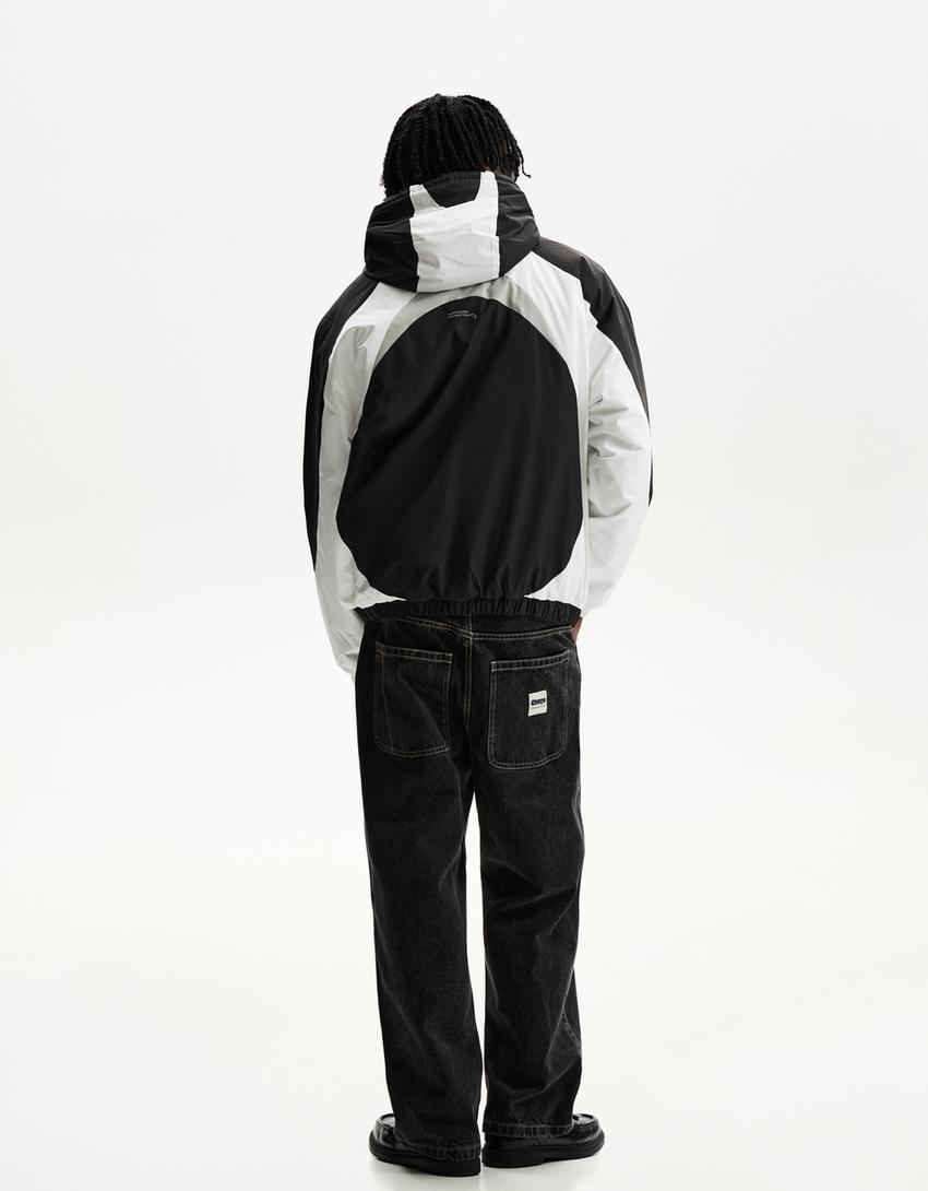 Colour block puffer jacket-Black