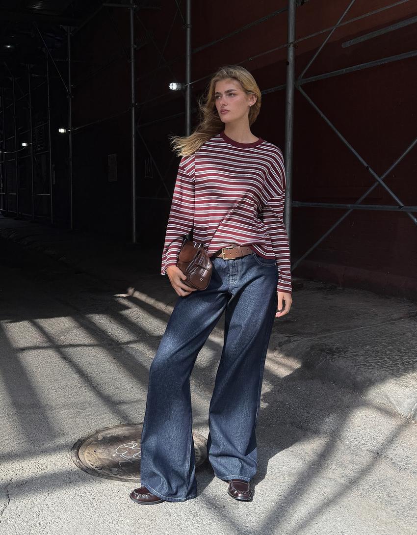 Wide-leg low-waist jeans-Navy