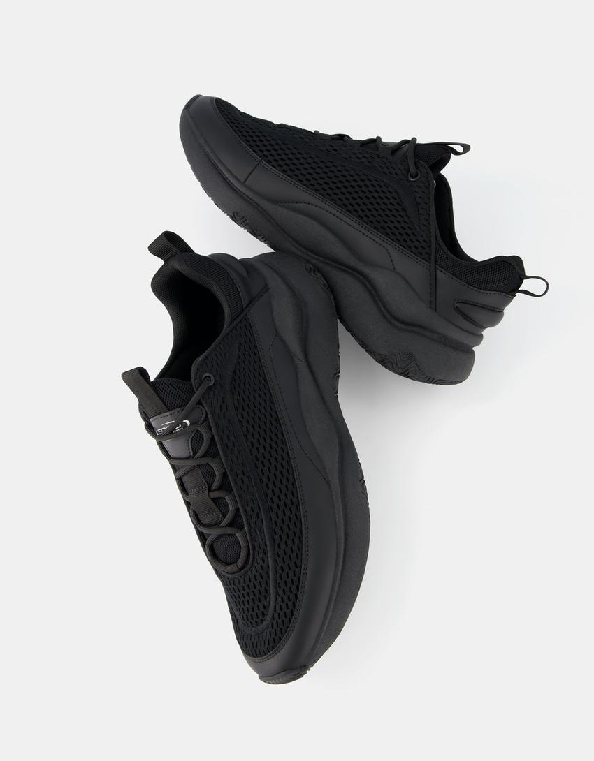 Sapatilhas combinadas com mesh de homem-Preto-4