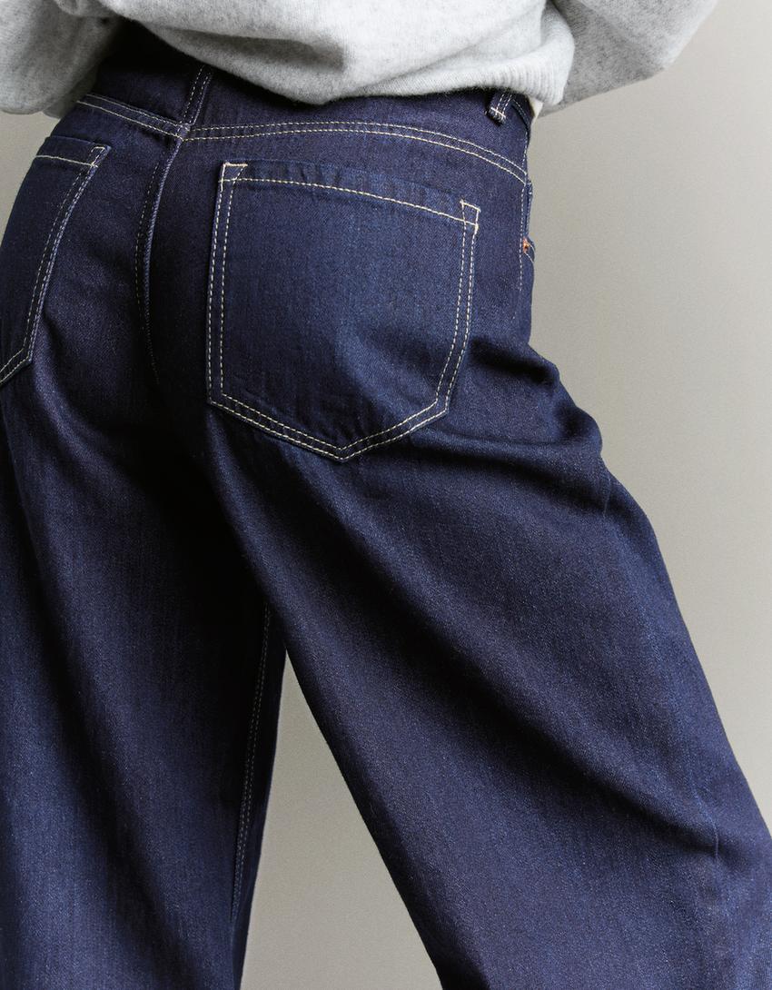 Jean baggy barrel taille basse-Marine