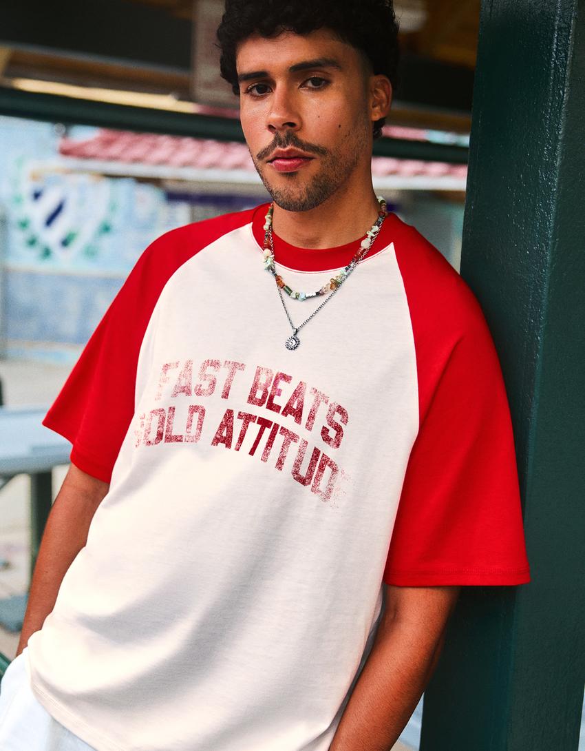 Printed raglan T-shirt-Red