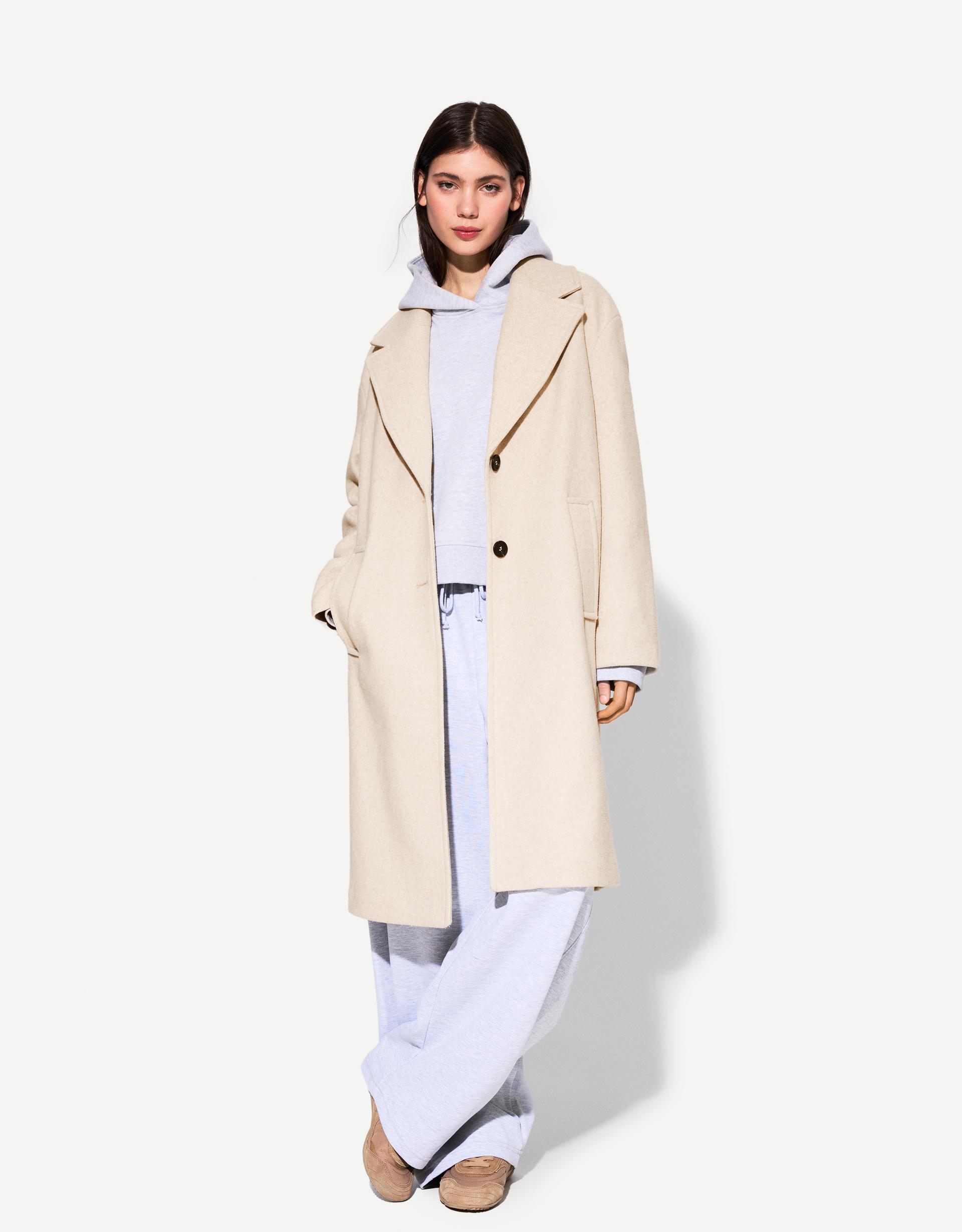 Langer Mantel Mantel Beige Bershka Mäntel Parka Damen Bershka