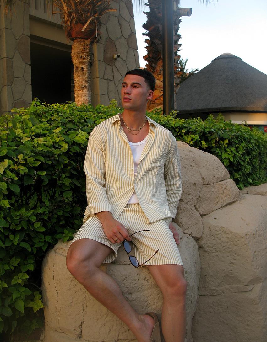 Bermuda jogger fit rayé-Jaune-2