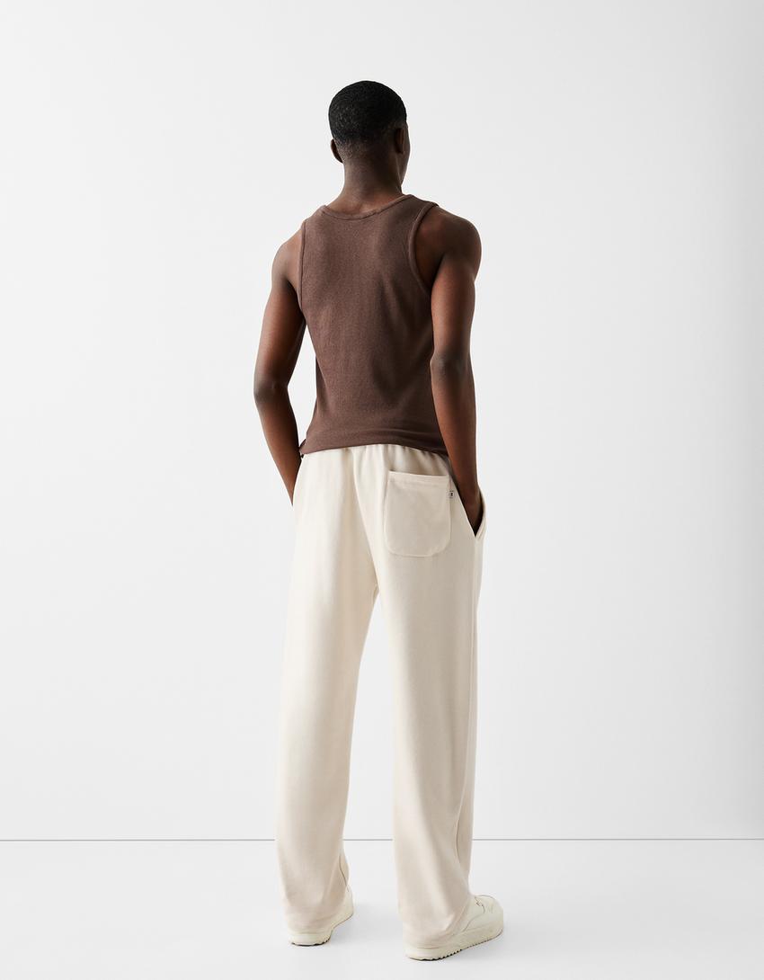 Calças wide leg felpa-Gelo-1