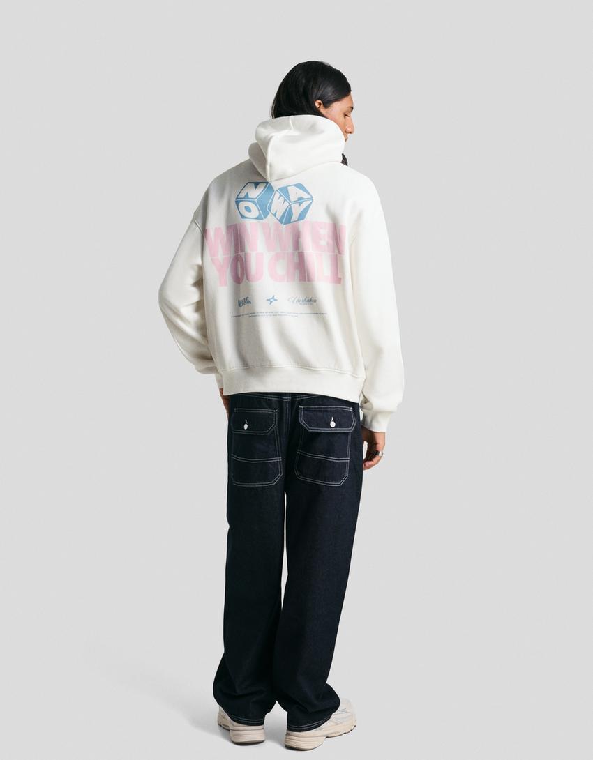 Kapuzen-Sweatshirt mit Print-Weiss
