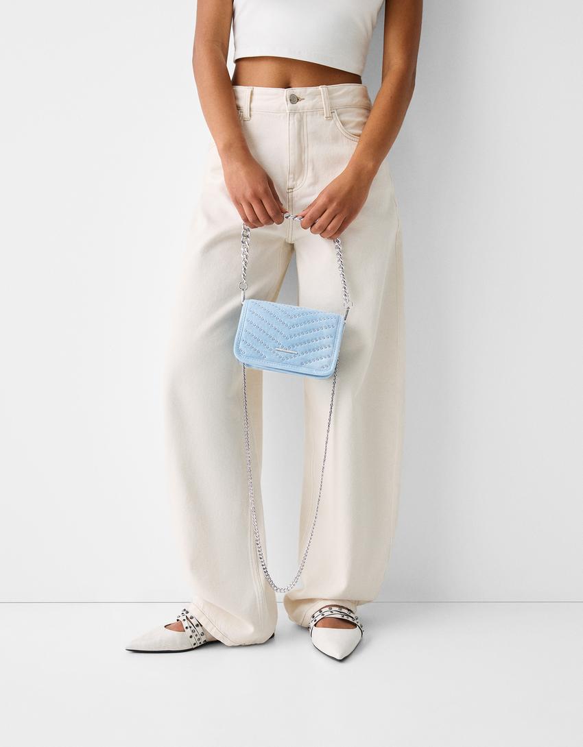 Quilted bag with studs-Blue-3