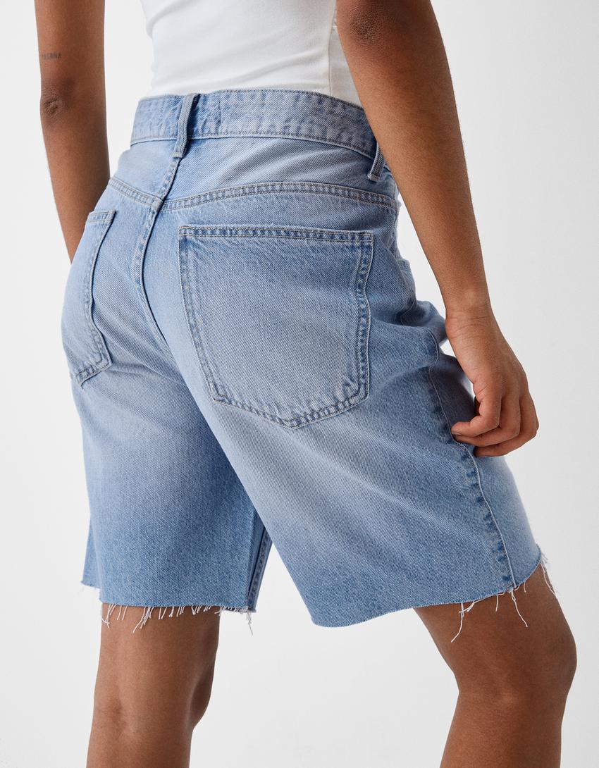 Calções bermuda denim straight 90's-Azul lavado-6