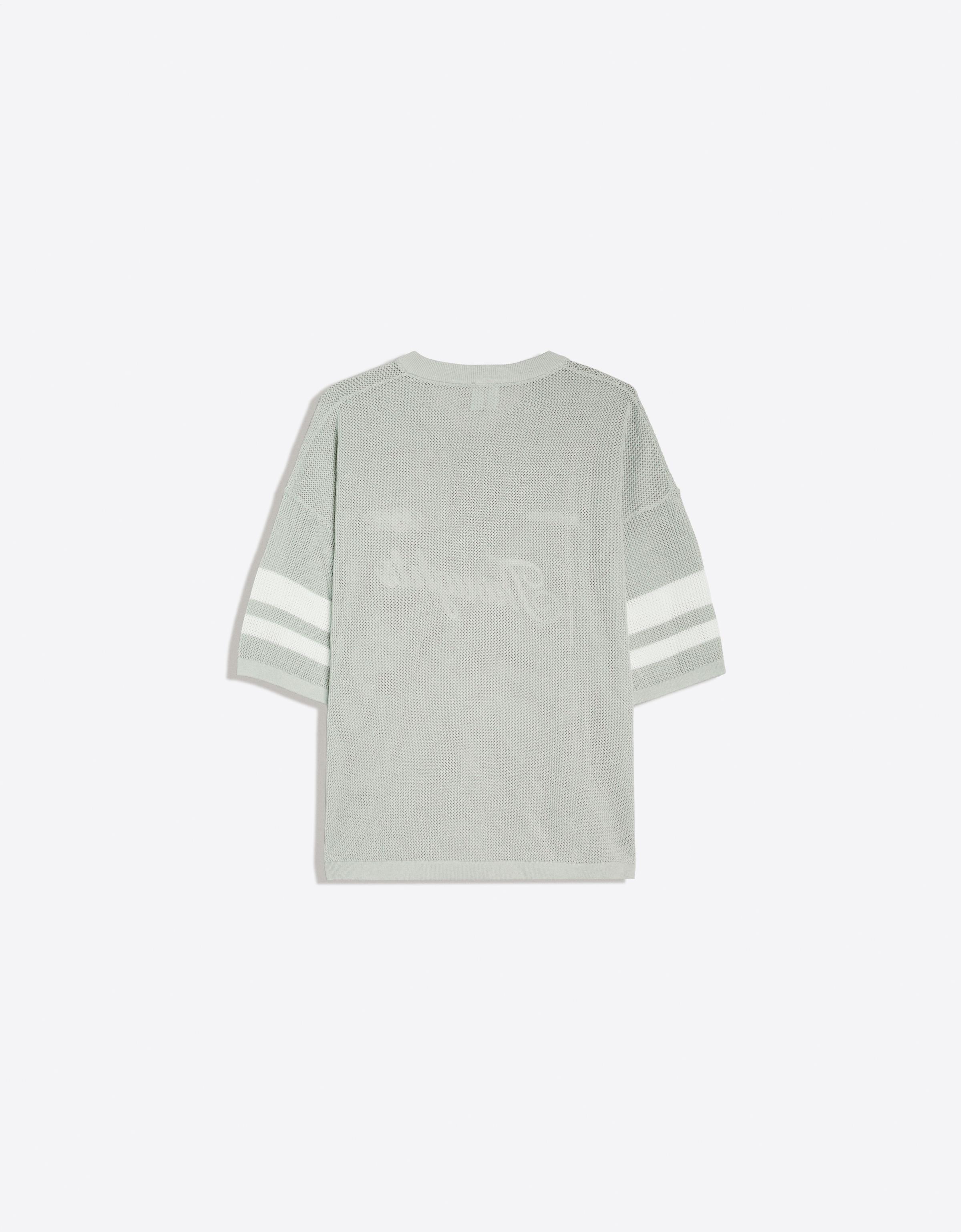 Embroidered mesh V-neck T-shirt — Green