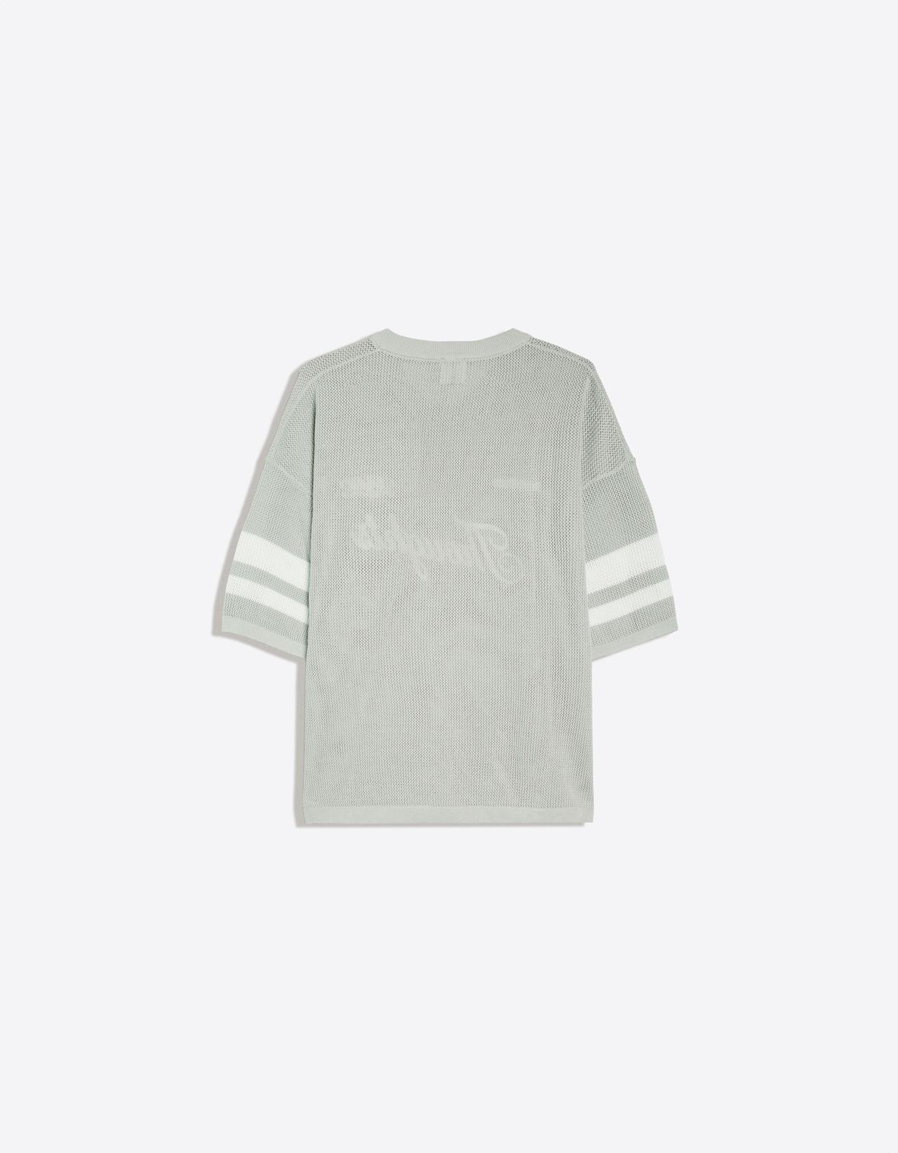Embroidered mesh V-neck T-shirt — Green