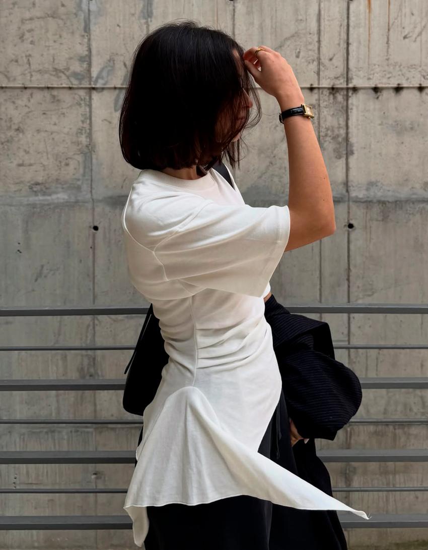 Short sleeve ruched T-shirt-Off white