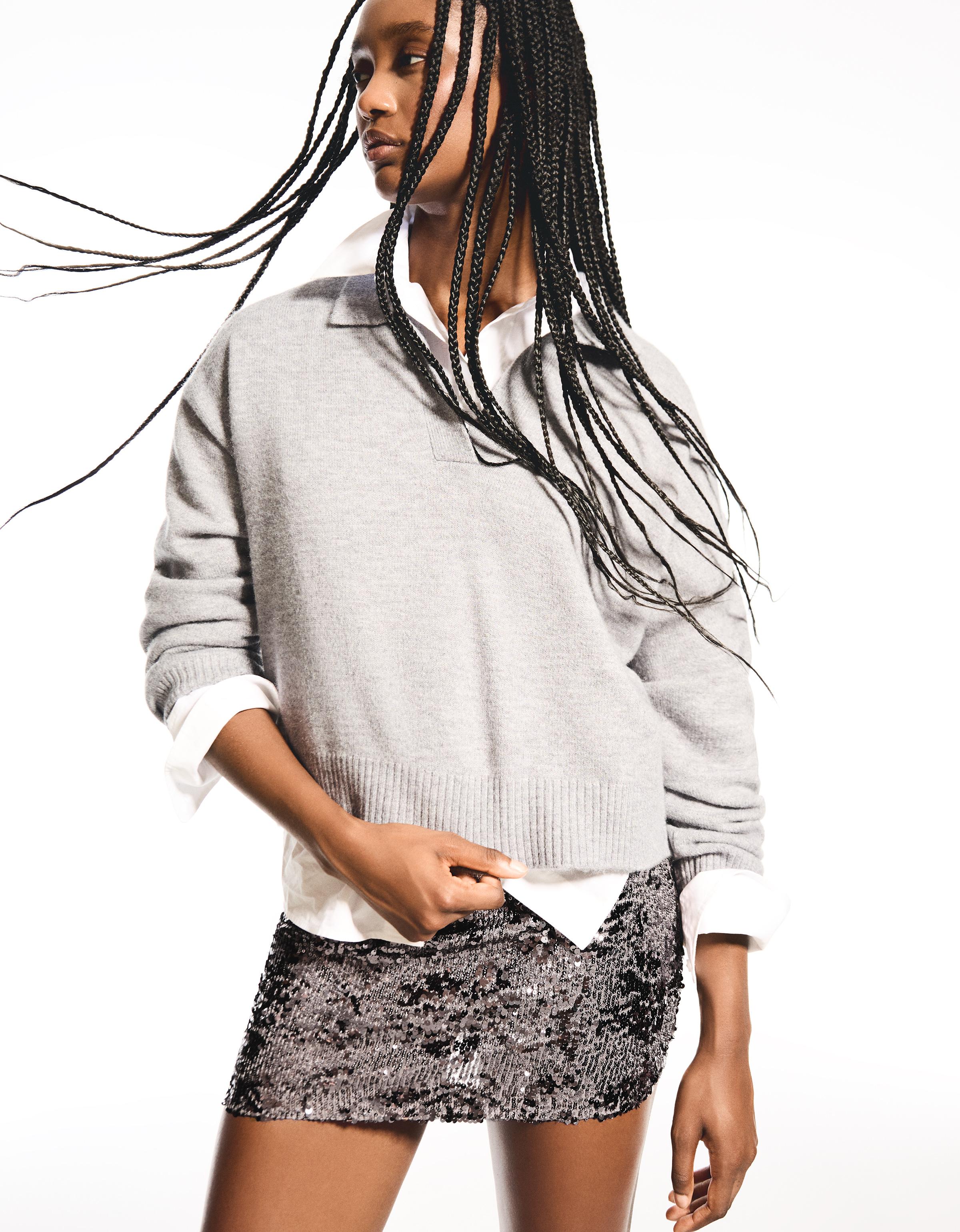 Bershka Minirock Mit Pailletten Damen L Dunkelgrau