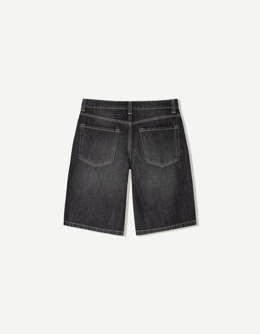 Baggy denim shorts-Black-4