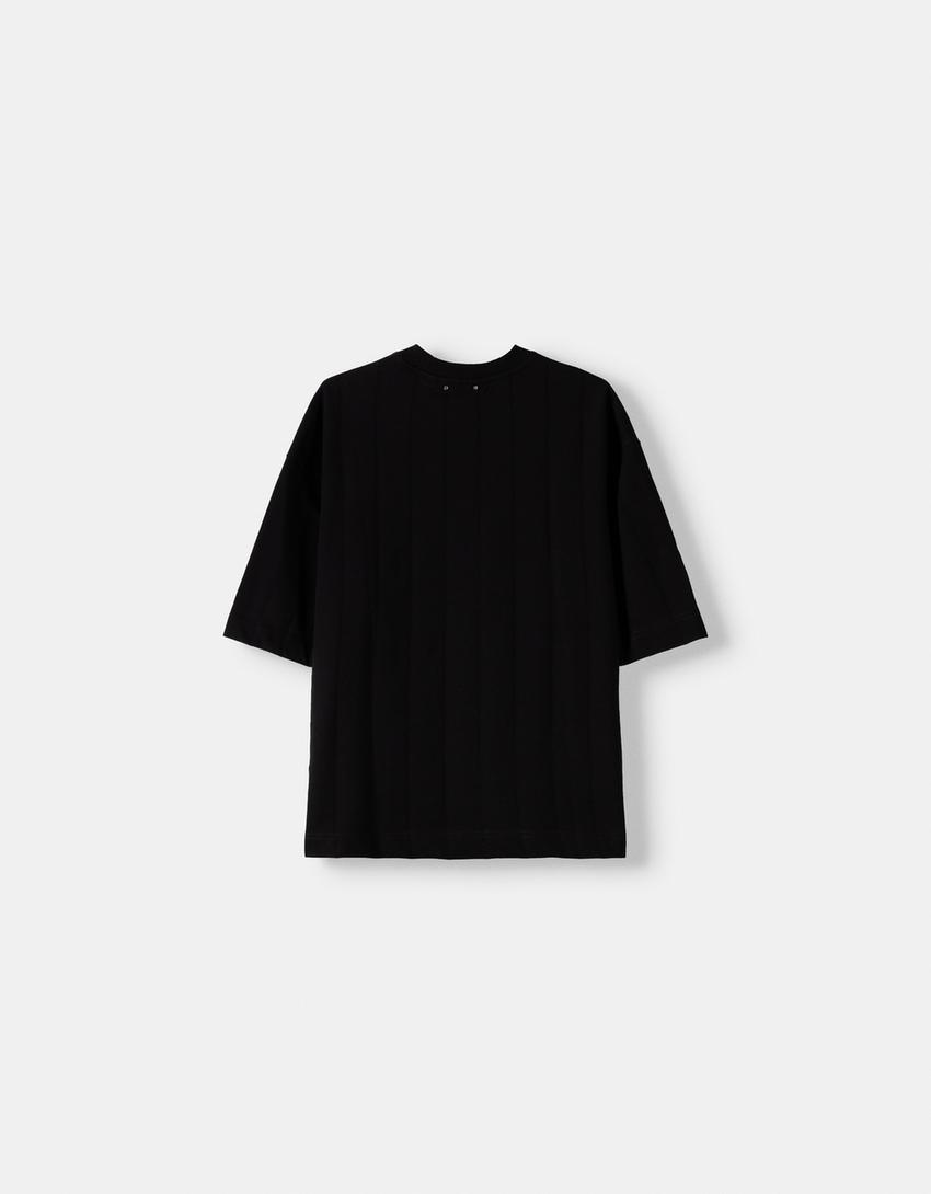 T-shirt manga curta canelada-Preto-5