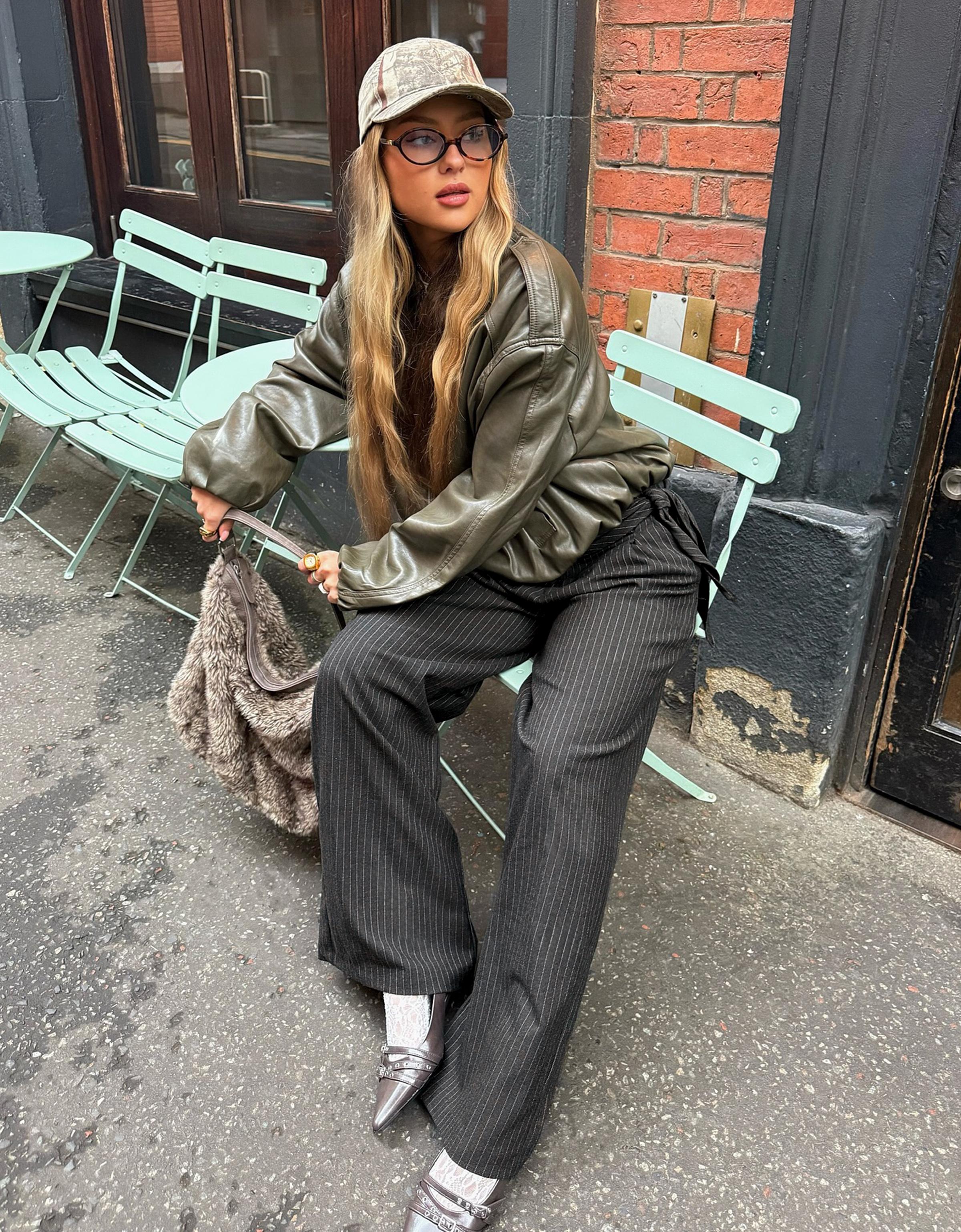 Darted trousers with scarf print scarf
