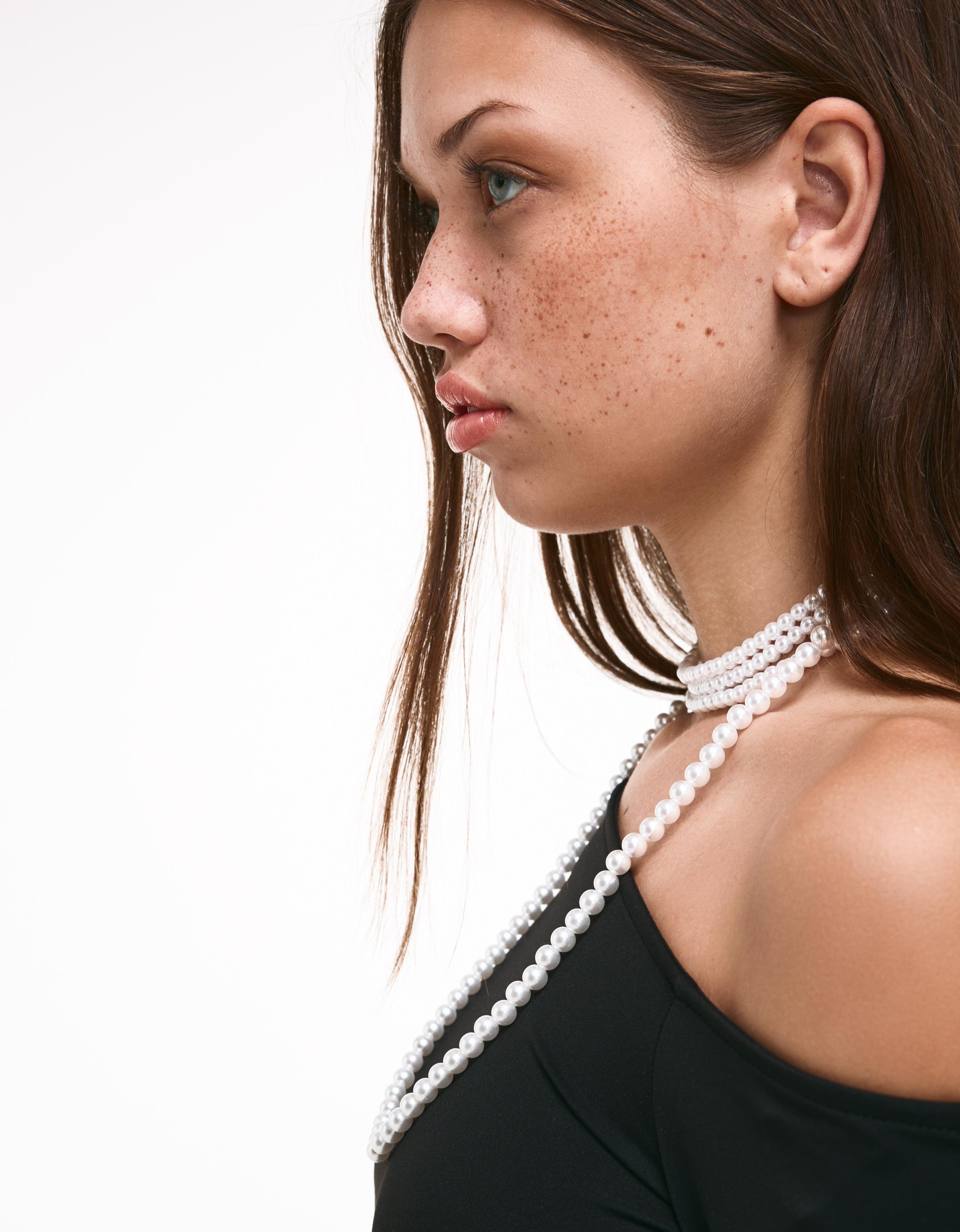 Bershka Kunstperlenkette Damen Weiss