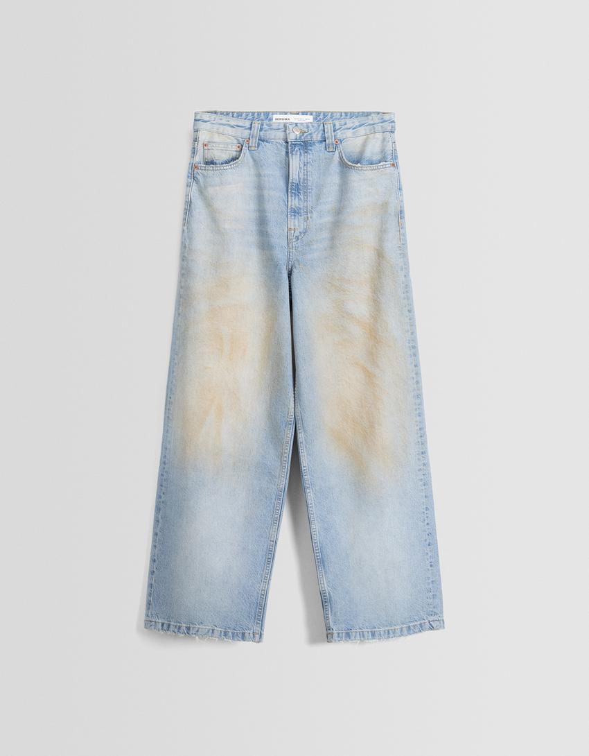 Faded dirty super baggy jeans-Light blue