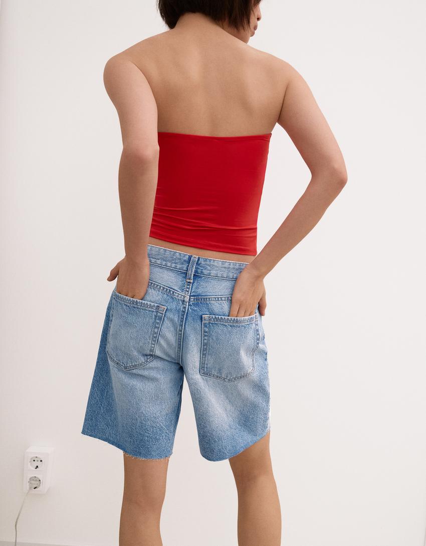 Denim bermuda-Gewassen blauw