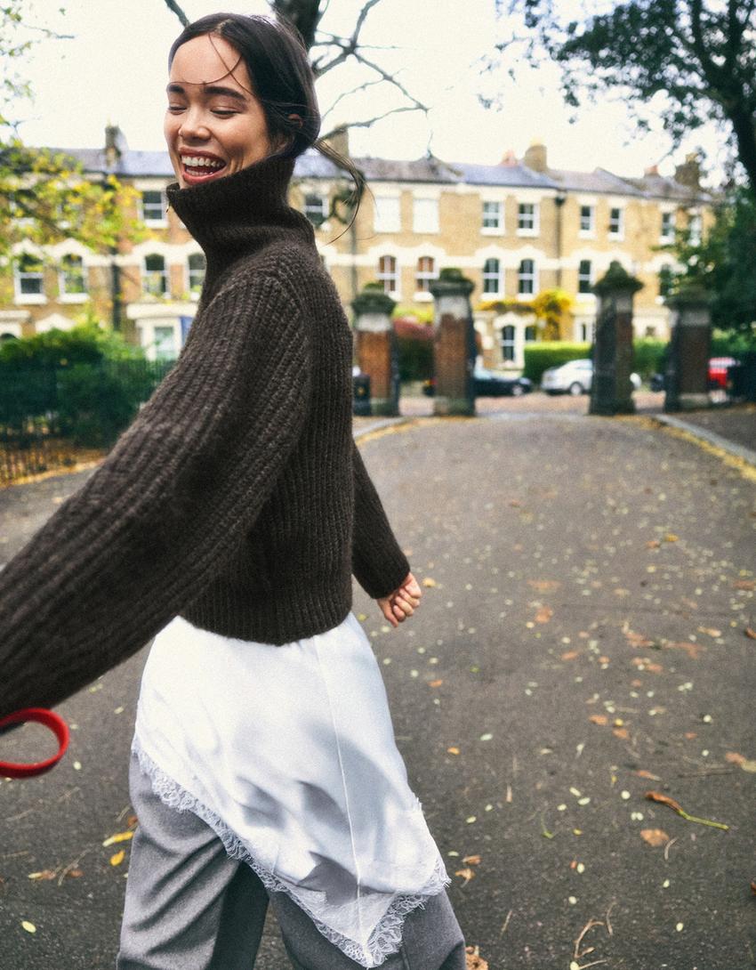 Gilet zippé col montant-Marron