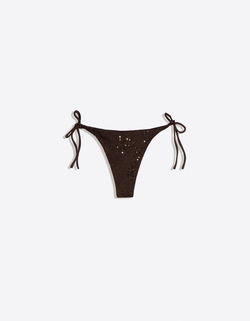 Sequinned bikini bottoms-Brown