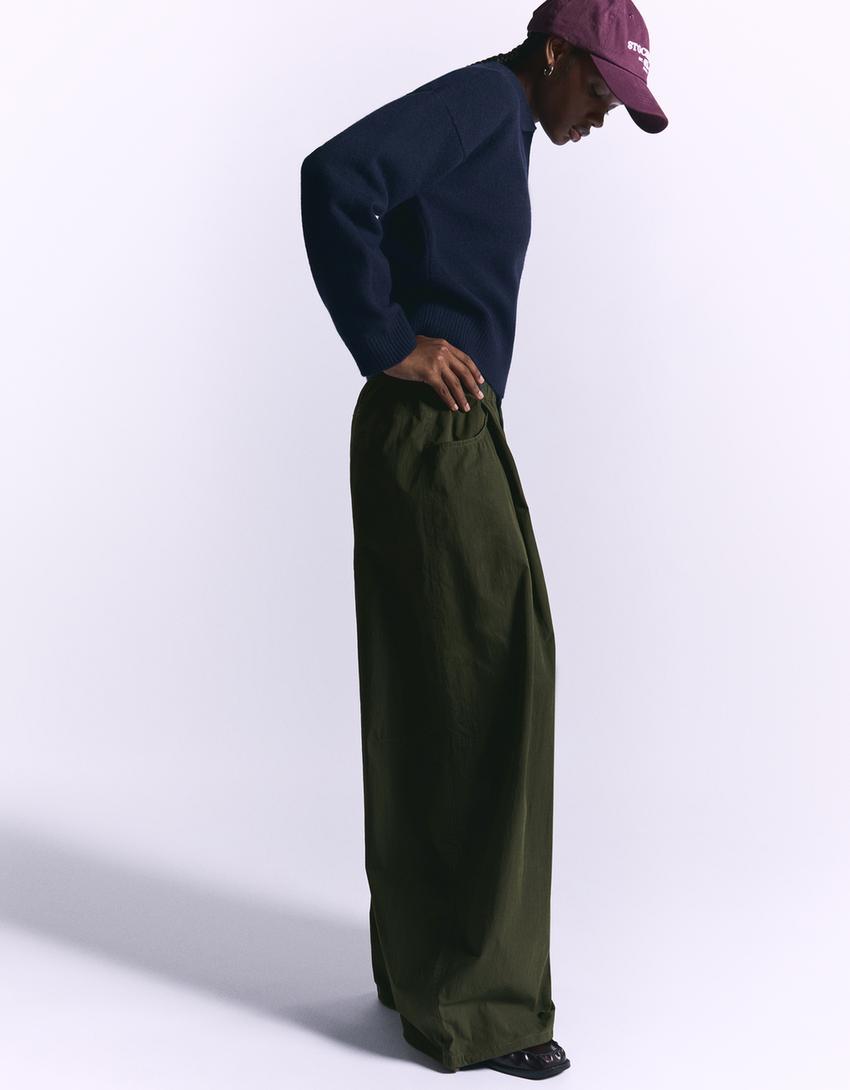 Technical balloon parachute pants-Green