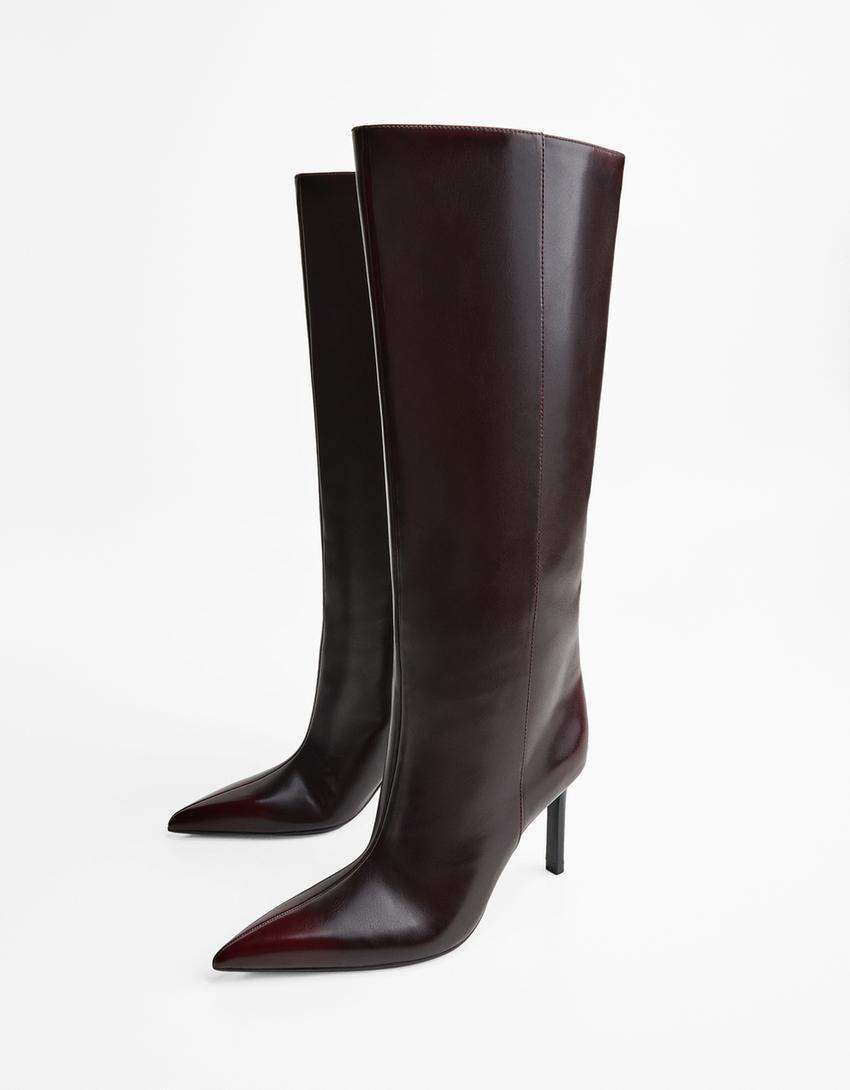 Wide-leg high-heel boots-Maroon-3