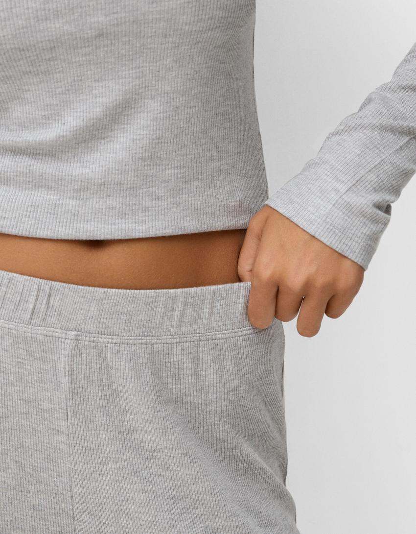 Ensemble top manches longues et pantalon bord-côte-Gris-6