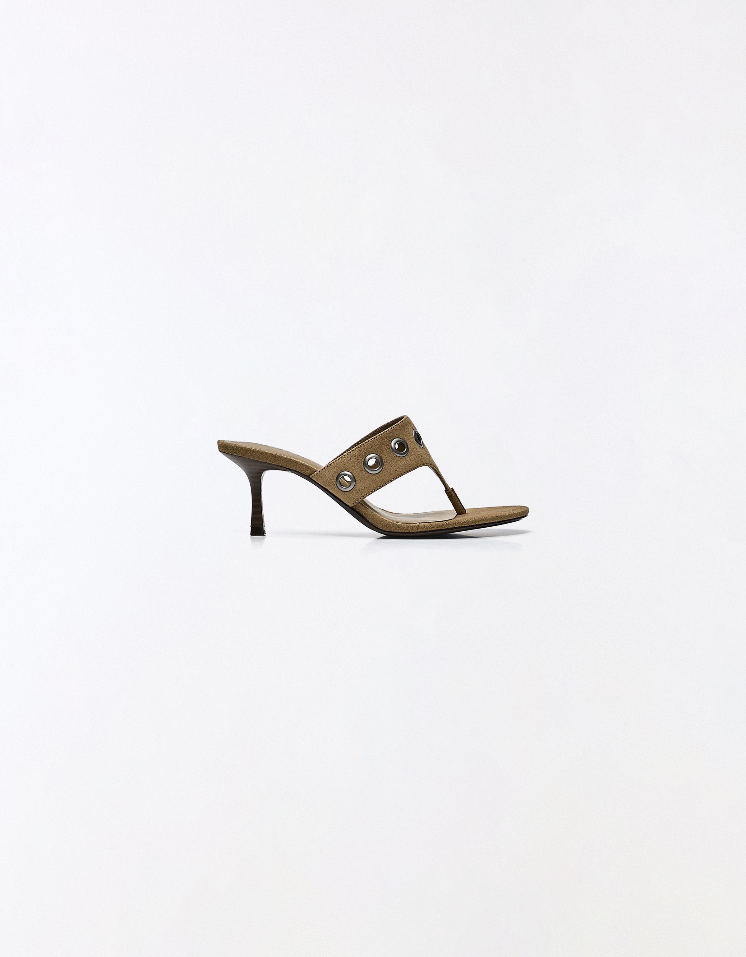 Eyelet detail kitten heel sandals — SAND